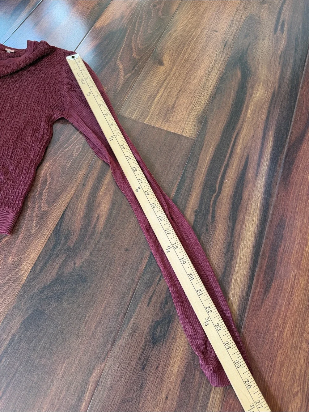 Free People Sheer Knit Linen Type Long Sleeve Crop Micro Top Maroon
